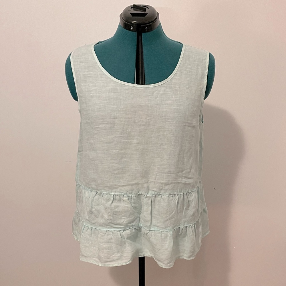 Cynthia Rowley Linen Scoop Neck Peplum Top in Mint
